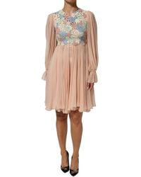 Dolce & Gabbana - Pink Floral Embroidery Pleated A - Lyst