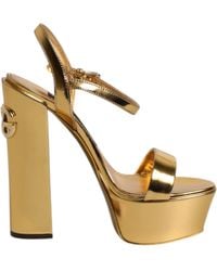 Dolce & Gabbana - Gold Leather Platform Keira Sandals Shoes - Lyst