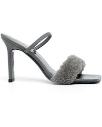 BY FAR - Shearling Strap Open Toe Heels - Lyst