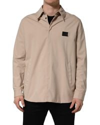 Dolce & Gabbana - Beige Logo Overshirt Cotton Men Casual Shirt - Lyst
