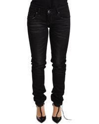 Acht - Black Washed Cotton Slim Fit Denim Low Waist Trouser Jeans - Lyst