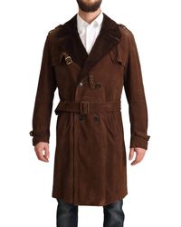 Dolce & Gabbana - Brown Leather Long Trench Coatjacket - Lyst