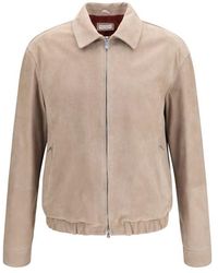 Brunello Cucinelli - Beige Calf Leather Bos Taurus Leather Jacket - Lyst
