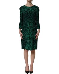 Dolce & Gabbana - Leopard Print Silk Knee Length Dress Elastane - Lyst