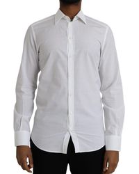 Dolce & Gabbana - White Logo Cotton Men Dress Gold Shirt - Lyst