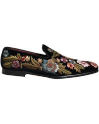 Dolce & Gabbana - Black Velvet Floral Embroidery Loafers Shoes - Lyst