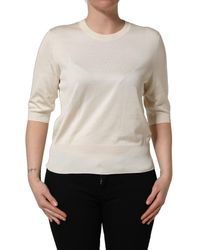Dolce & Gabbana - Off White 3/4 Sleeves Crewneck Pullover Sweater - Lyst
