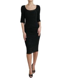 Dolce & Gabbana - Black Floral Lace Viscose Bodycon Midi Dress - Lyst