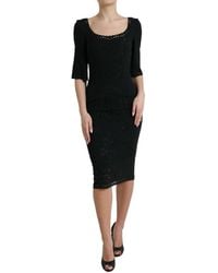 Dolce & Gabbana - Floral Lace Viscose Bodycon Midi Dress - Lyst