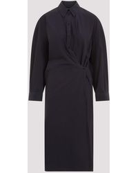 Lemaire - Dark Navy Straight Collar Twisted Cotton Midi Dress - Lyst