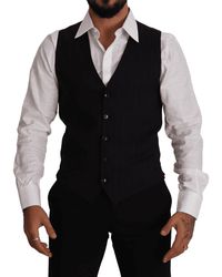 Dolce & Gabbana - Dolce Gabbana Black Staff Cotton Striped Vest - Lyst