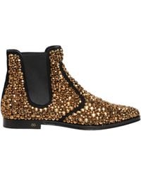 Dolce & Gabbana - Gold Embellished Chelsea Ankle Boots Shoes - Lyst