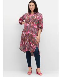 sheego loves miss goodlife - Lange Satin-Hemdbluse im Mustermix - Lyst