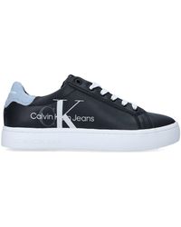 Ck Jeans Black Leather Low Top Trainers