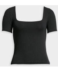 Vince Short Sleeve Square Neck Tee In Black