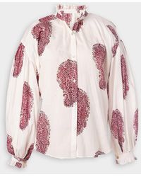 Alix Of Bohemia Poet Blouse In White And Pink Framboise