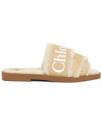 ChloÃ© Suede Woody Shearling Flats in Pink - Lyst