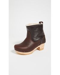 No. 6 Pull On Shearling Mid Heel Boots - Brown