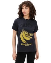Ganni - Basic Cotton Jersey Banana Relaxed Tee - Lyst