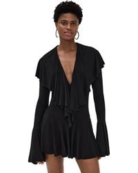 Norma Kamali - Long Sleeve Deep V Ruffle Mini Dress - Lyst