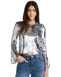 Self-Portrait - Sequin Flared Sleeve Top - Lyst