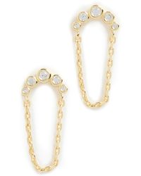 By Adina Eden - Cubic Zirconia Bezel Curved Bar Chain Stud Earrings - Lyst
