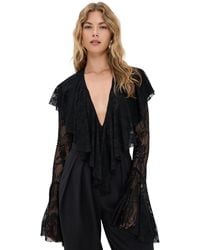 Norma Kamali - Long Sleeve Deep V Ruffle Bodysuit - Lyst