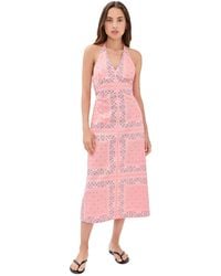 madewell smocked halter midi dress in floral Puff Sleeve Red Melody smocked
