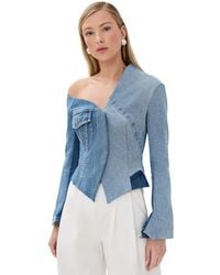 A.W.A.K.E. MODE - A. W.A. K.E. Mode Upcycled Denim Off Shoulder Jacket - Lyst