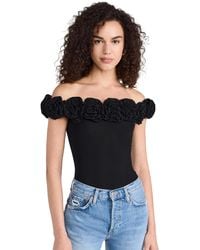 AFRM - Solange Rosette Off Shoulder Thong Bodysuit - Lyst