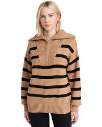 English Factory - Engish Factory Striped Knit Zip Puover Tan/back - Lyst