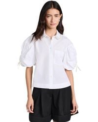 Simone Rocha - Beaded Cropped Puff Sleeve Shirt W/ Ruched Bow - Lyst