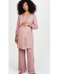 Cosabella Bella Pima Maternity 3 Pieces 3/4 Sleeve Rove, Cami, & Trousers Pj Set - Pink