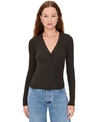 FRAME - The Mesh Trim Rib Henley - Lyst