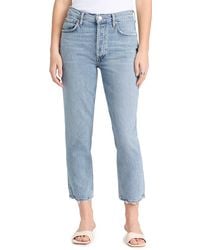Agolde - Riley Crop: High Rise Straight Crop Stretch Jeans - Lyst