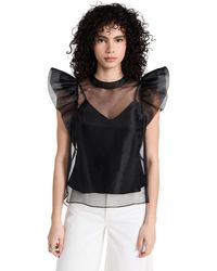 Jonathan Simkhai - Corina Organza Ruffle Sleeve Crew Neck Top - Lyst