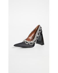 Area Scalloped Crystal "a" Heel Court Shoes - Black