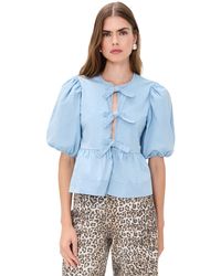 Ganni - Washed Stretch Cotton Peplum Blouse - Lyst