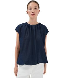 Tibi - Summer Denim Shirred Neck Circular Top - Lyst