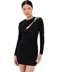 Area - Crystal Cluster Draped Long Sleeve Mini Dress - Lyst