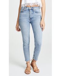 RE/DONE High Rise Ankle Crop Jeans - Blue
