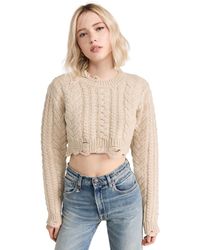 R13 - Distressed Cropped Cabe Sweater Oatmea - Lyst
