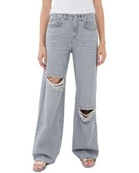 Area - Distressed Crystal Relaxed Slit Jeans - Lyst