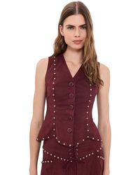 Moon River - V Neck Button Down Studded Suede Top - Lyst