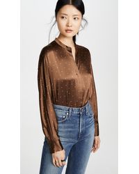 Vince Dot Print Long Sleeve Popover - Brown