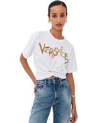 Versace - Chain Print With Studs Cotton Jersey Tee - Lyst