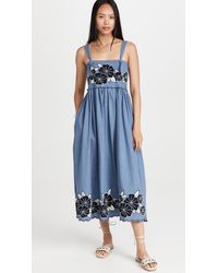 The Great The Applique Floral Horizon Dress - Blue