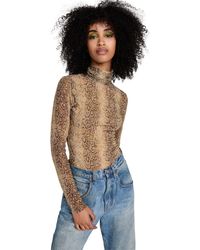 Ganni - Printed Mesh Long Sleeve Fitted Rollneck Top - Lyst