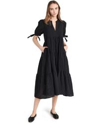 English Factory - Gingham Tiered Midi Dress With Bow Tie Sleeves - Lyst