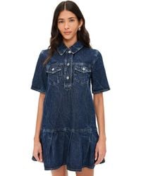 Ganni - Crinkled Future Denim Mini Dress - Lyst